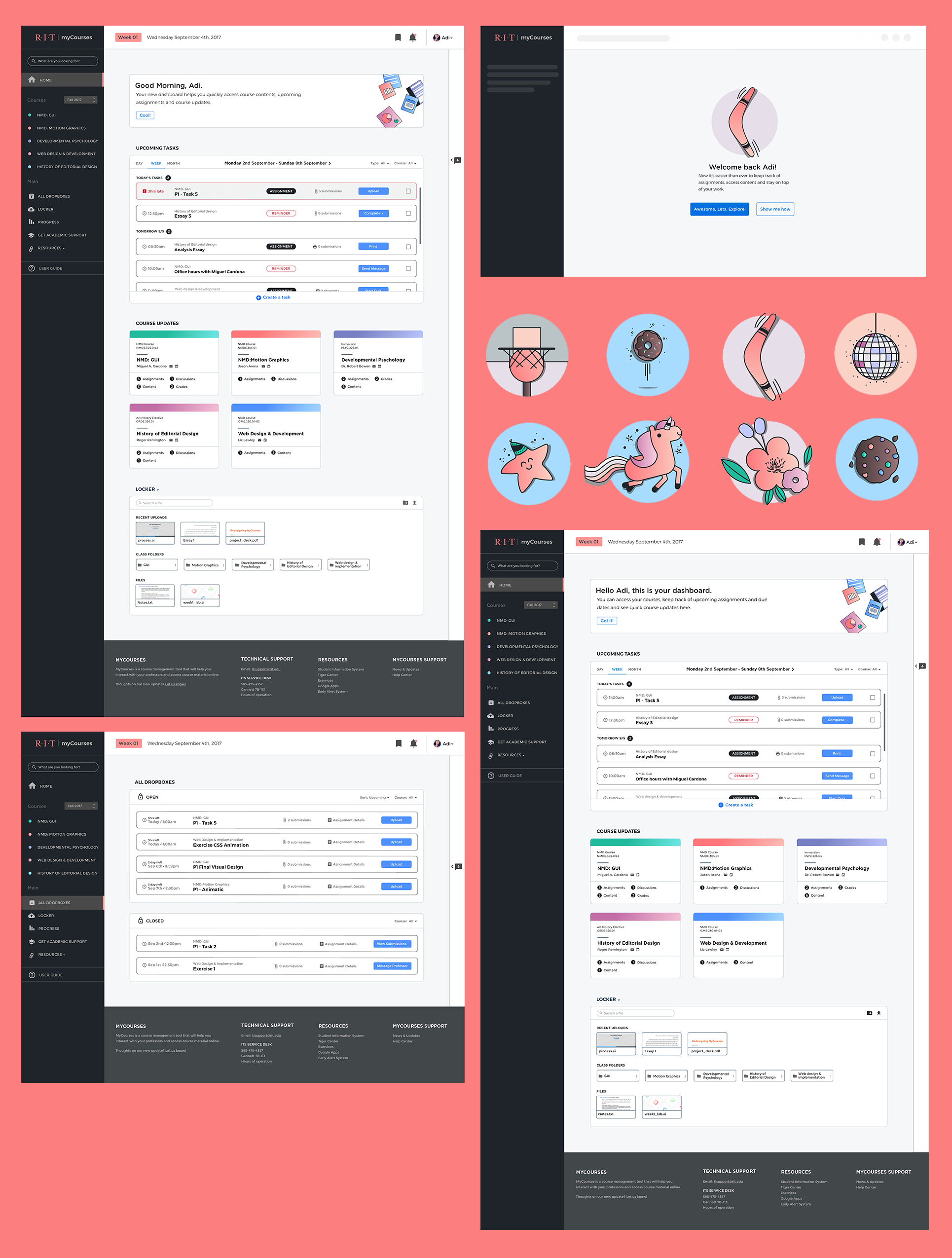 Grid of final design screens for myCourses
