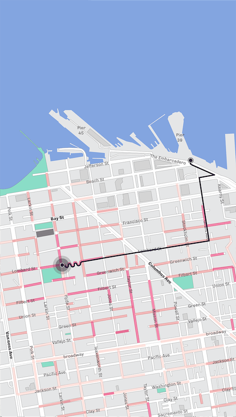 Map of part of San Fracisco shown in the app