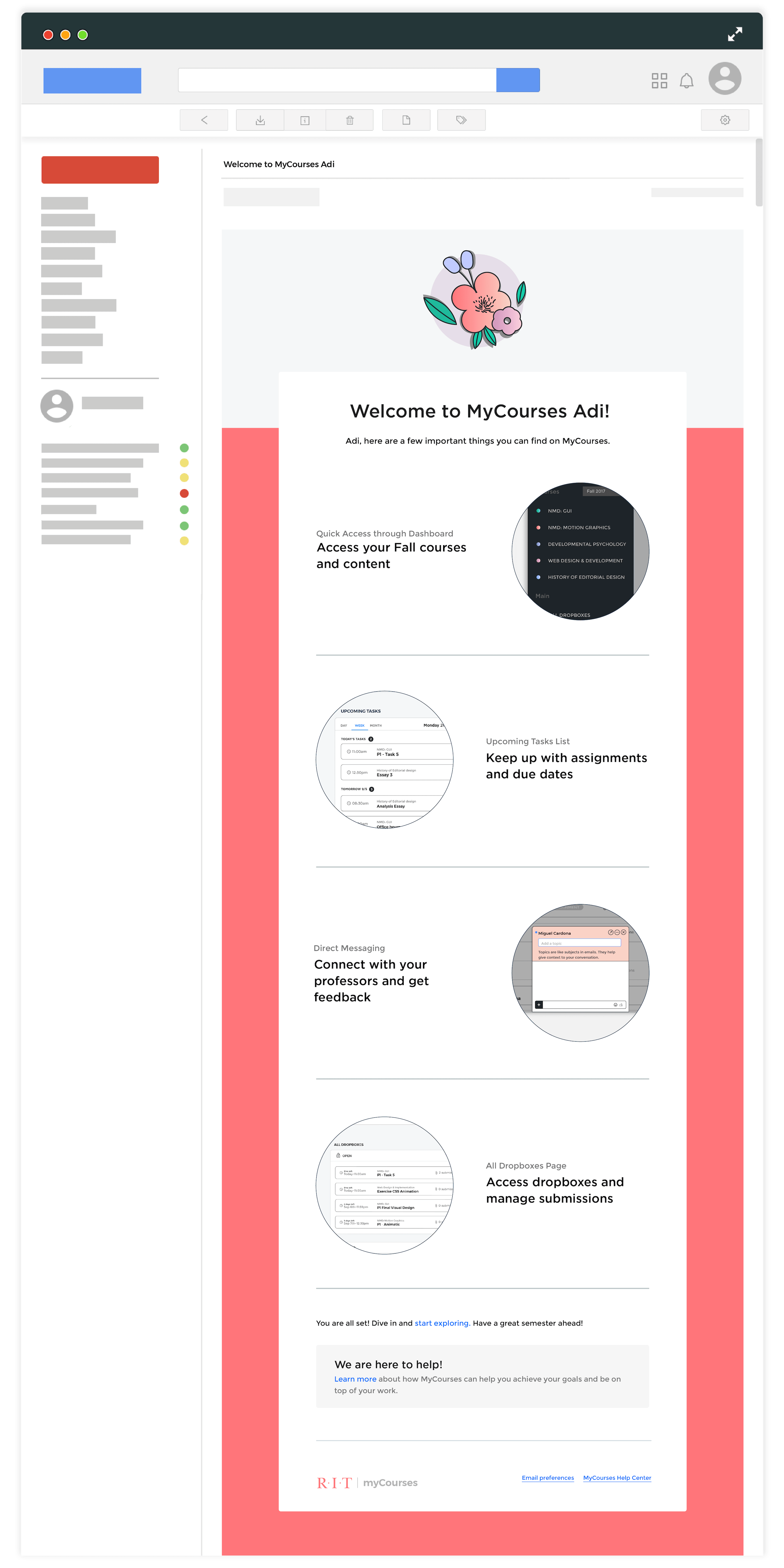 Email mockup showing important features of the app